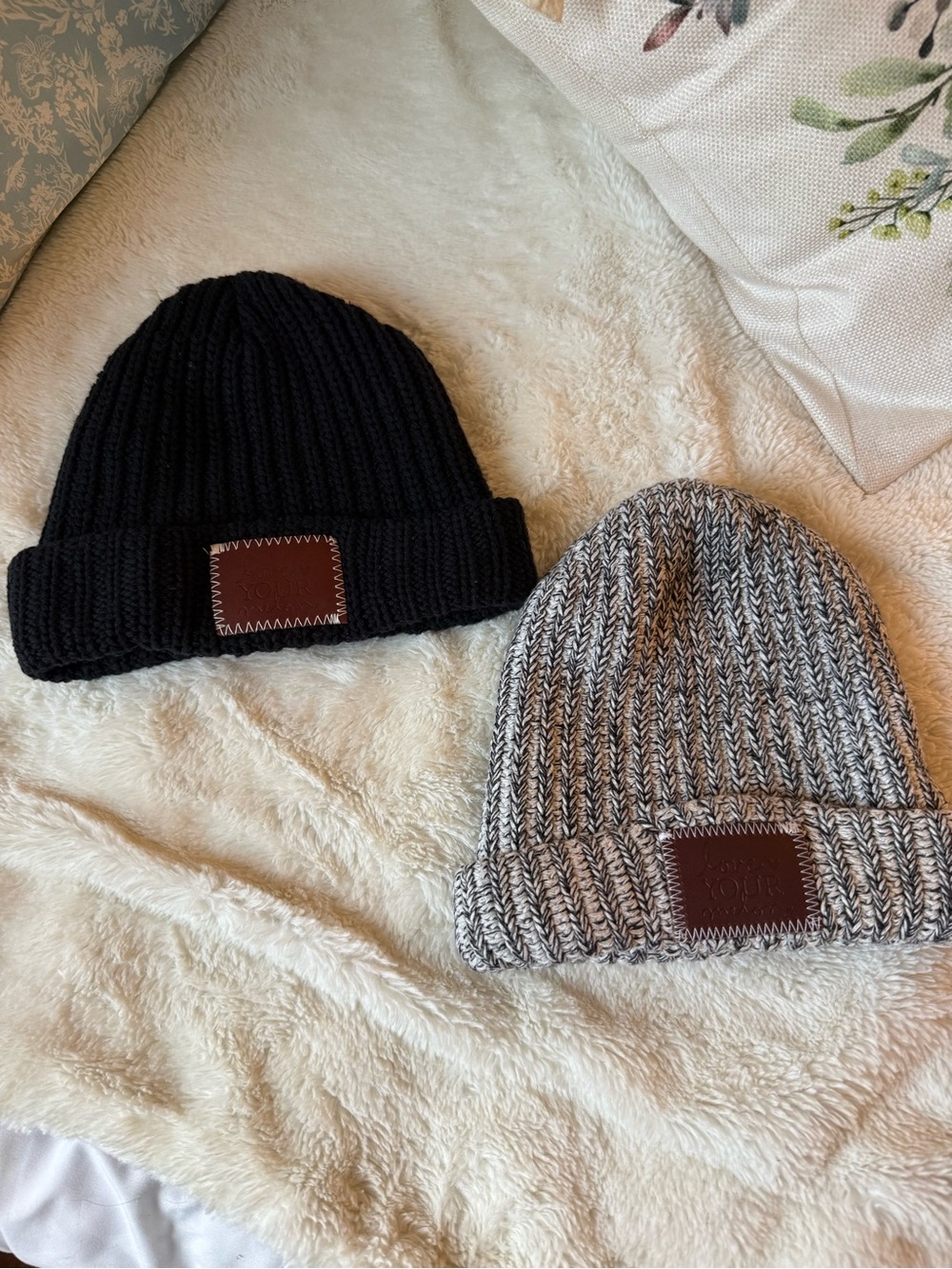 Love Your Melon Ribbed Beanie Duo - Black & Gray